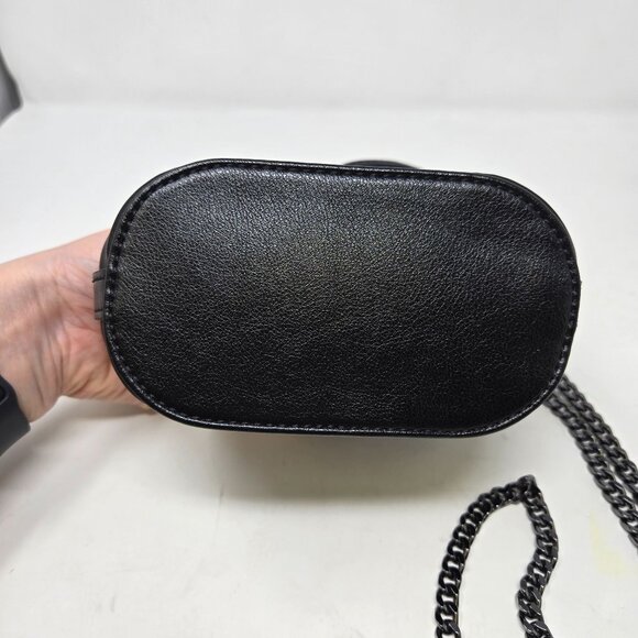 Aldo Mackie Black Faux Leather Bucket Bag Rhinestone Fringe Festival Party - Picture 6 of 13